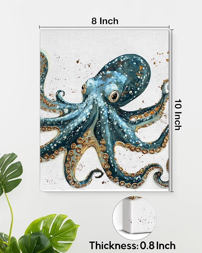Nautical Octopus Canvas Wall Art Octopus Ocean Theme Print Poster Coastal Framed Picture Painting for Home Beach House Bedroom Wall Decor 8x10 Inch-Ruum Studio Home