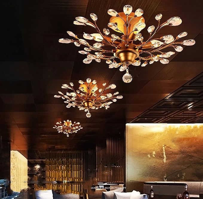 Ganeed Crystal Chandeliers,K9 Crystal Ceiling Light,Vintage Light Fixtures Pendant Lighting for Living Room Bedroom Restaurant Porch Hallway (4-Light,Golden)-Ruum Studio Home