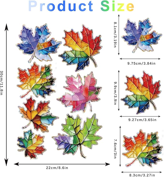 14pcs Window Decals for Bird Strikes, Anti Collision Window Clings, Rainbow Reflection Window Sticker, Maple Leaf Style Sun Catcher Stickers for Glass Windows-Ruum Studio Home