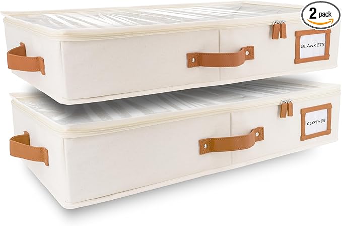 HOMELUX THEORY 2pc Under Bed Storage Containers, Bedroom Under the Bed Drawer Storage Organizer with Bins and Lids, Medium Underbed Clothes Storage Box Ideal for Blanket, Fabric, & Shoes (Ivory)-Ruum Studio Home