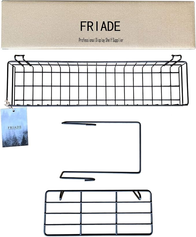 FRIADE Wall Grid Panel Hanging Basket with Hooks,Bookshelf,Display Shelf,Wall Organizer and Metal Shelving for Home Supplies,1 Set of 3 (Black)-Ruum Studio Home