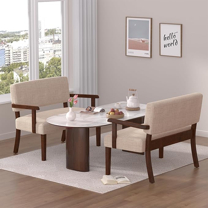 Accent Chair 2 Seat, Arm Chairs with Soft Seat and Armrests for Living Room, Love seat for Dining, Reading, and Waiting Rooms (Beige)-Ruum Studio Home