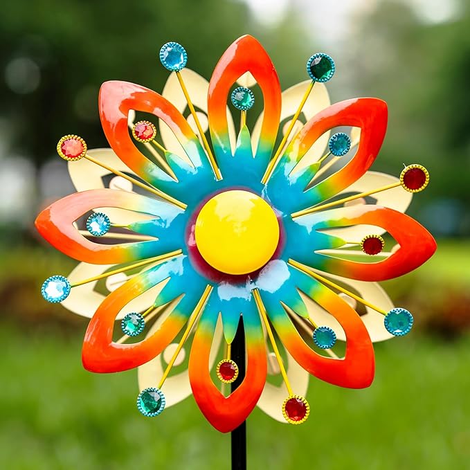 Soalr Wind Spinners -60.63 Inch Outdoor Metal Stake Yard Wind Sculptures, Solar Powered Multi-Color LED Glass Ball with Kinetic Wind Spinner Windmills for Outdoor Lawn & Garden Decoration-Ruum Studio Home