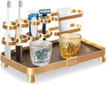 YUPER Bathroom Counter Organizer, Bathroom Organizers with Toothbrush Holder, Makeup Storage Shelf Vanity Tray Perfume Organizer, Bedroom Bar Corner Counter Storage Sink Shelf Gold-Ruum Studio Home
