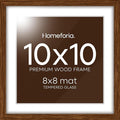 Homeforia 10x10 Picture Frame Brown, High-End Dark Oak 10 x 10 Square Brown Wood Frames with Mat 8 by 8 Photo, 10by10 Wooden Walnut Poster Frame Matted to 8x8 Print, Tempered Glass, Wall Kit, Set of 1-Ruum Studio Home