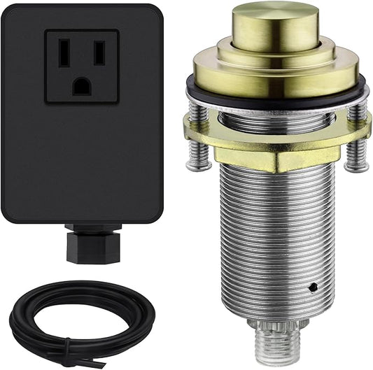 SinkTop Air Switch Kit with Brass Gold Long Button (Full Brass) for Garbage Disposal,without cabel-Ruum Studio Home