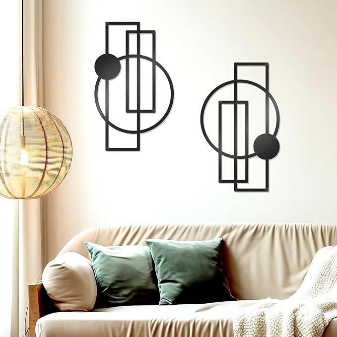 OYEFLY 2 Pcs Metal Abstract Wall Art,Modern Geometric Decor (Black, style 1)-Ruum Studio Home