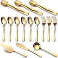 Gold Serving Utensils, OGORI 15-Piece Stainless Steel Gold Serving Utensils Set Include Serving Spoons, Slotted Serving Spoons, Serving Tongs, Serving Forks, Butter Knife, Soup Ladle, Pie Server-Ruum Studio Home