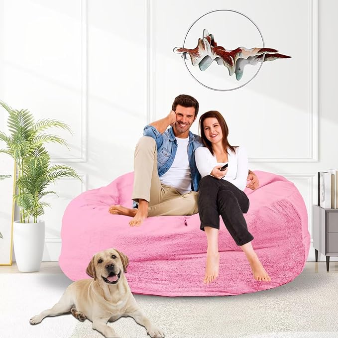 Bean Bag Chair for Adults 4FT,Soft Removable Cover for Teens/Girls Bedroom,Fluffy Giant Round Floor Beanbag Lounger Chairs (No Filler,Pink)-Ruum Studio Home