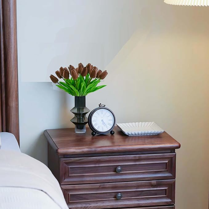 Mandy's Artificial Tulips 20 Stems Brown PU Faux Flowers for Wedding Home Decor 13.5 Inch-Ruum Studio Home