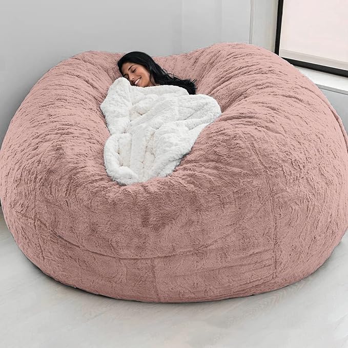 Big Huge Giant Bean Bag Chair for Adults, (No Filler) Bean Bag Chairs in Multiple Sizes and Colors Giant Foam-Filling Required- Machine Washable Covers, Double Stitched Seams (Leather Pink,6FT)-Ruum Studio Home