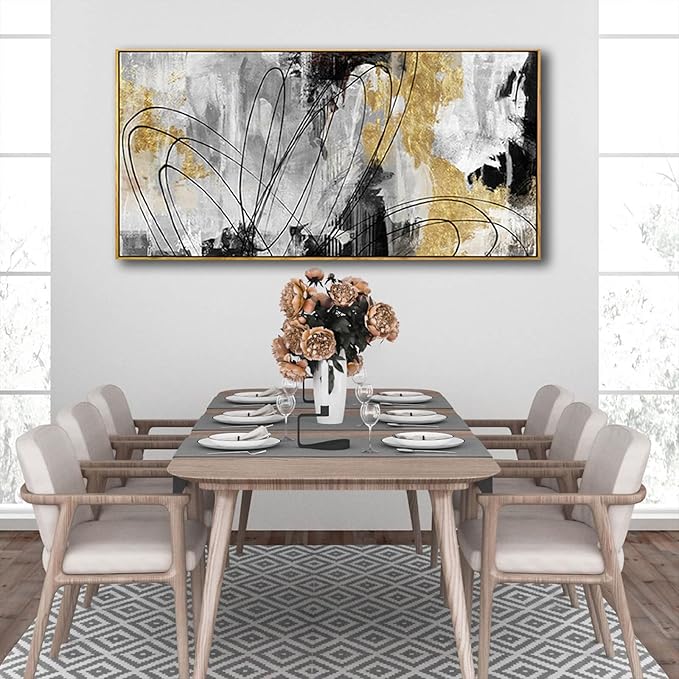 YJYart Abstract Wall Art Office Decor Gold Wall Decor for Living Room Black and White Artwork Line Art Frame Room Decor for Bedroom 24X48 Inch-Ruum Studio Home