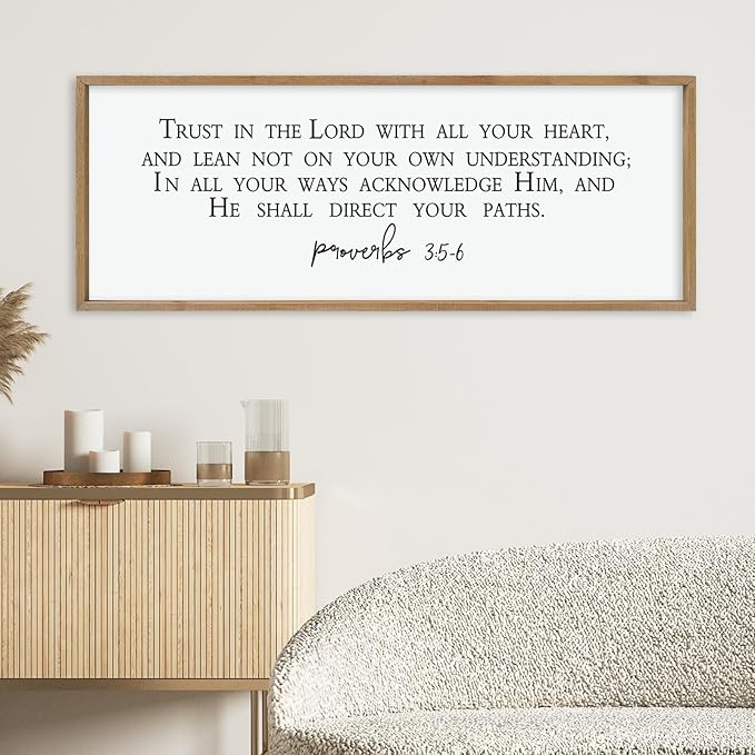 LuZhiQiang Trust in the Lord With All Thine Heart Wall Decor Art 40"×15" Bible Verse Proverbs 3:5-6 Sign Scripture Christian Large Wood Framed Hanging (Wood)-Ruum Studio Home