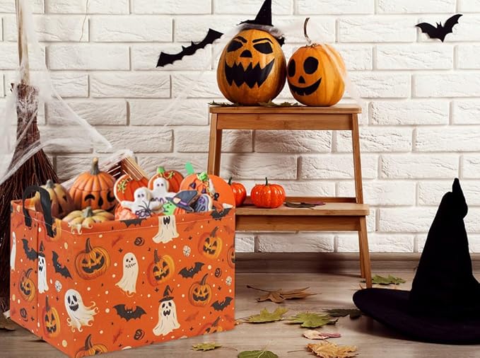 HIYAGON Halloween Basket Halloween Pumpkin Basket for Boys and Girls Trick or Treat Pumpkin Basket for Halloween Parties Cute Storage Bin Organizer Box Rectangular Room Decor(Halloween Pumpkin)-Ruum Studio Home