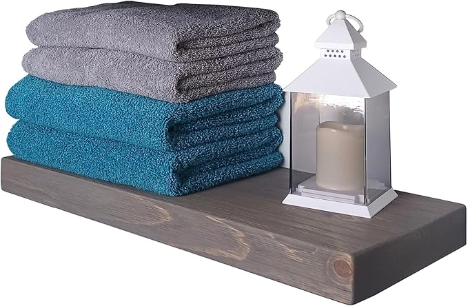 joelsantiques 24 Inch Wooden Floating Shelves for Wall - 24x6x2 in - Made of Natural Wood - Short Heavy Duty Rustic Wall Shelves for Bedroom - Perfect for Bathroom, Kitchen - Grey-Ruum Studio Home