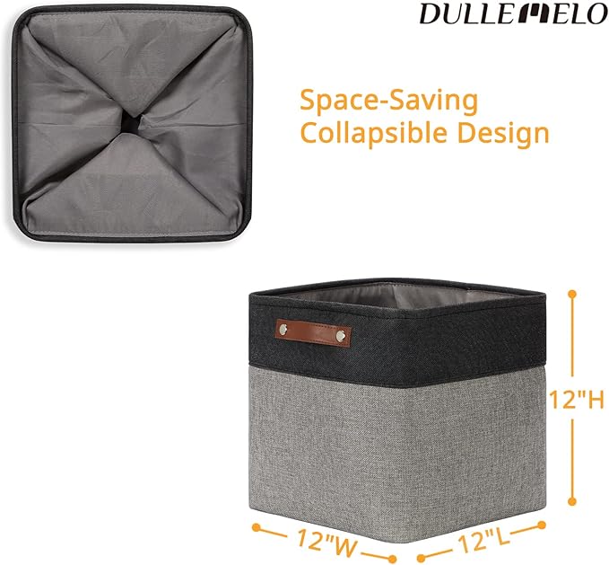 DULLEMELO Cube Collapsible Storage Bins, 12 inch Fabric Storage Cubes Bins Canvas Organization Baskets, Linen Closet Organizers Boxes for Home Organization and Storage (4 Pack - 12" Black&Grey)-Ruum Studio Home