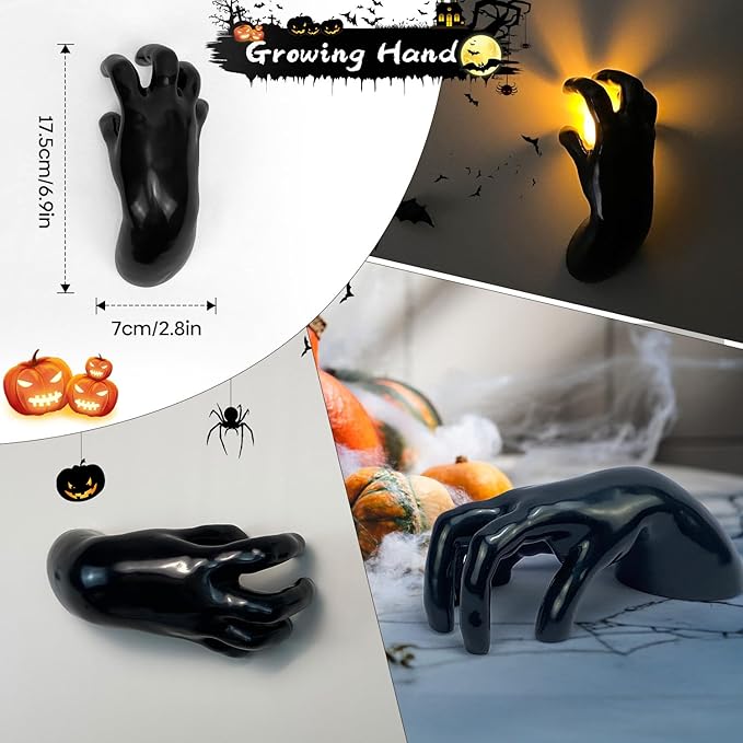 Halloween Decor Indoor, 4 Packs Creepy Reaching Hands with LED Candles, Life-Sized Gothic Wall Decor for Horror Decor, Spooky Halloween Decorations for Home, Party, Goth & Dark Academia Style-Ruum Studio Home