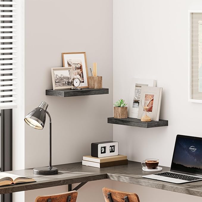 HOOBRO Floating Shelves for Wall, Wall Mounted Shelf Set of 2, 15.7" Hanging Shelf with Invisible Brackets, for Wall in Bathroom, Bedroom, Toilet, Kitchen, Living Room, Office, Charcoal Gray BC40BJ01-Ruum Studio Home