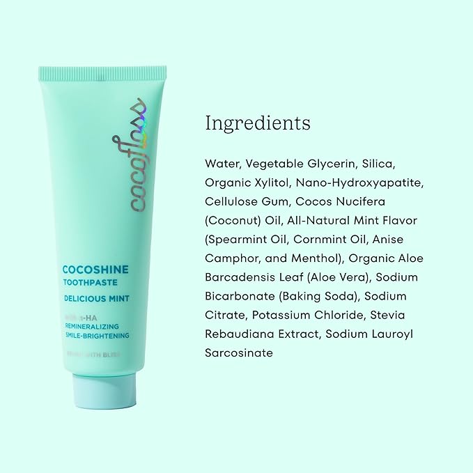 Cocofloss Cocoshine Whitening Toothpaste, Remineralize & Repair Sensitive Teeth, Fluoride-Free with n-HA, Kid-Friendly, Delicious Mint, 3.4 oz-Ruum Studio Home