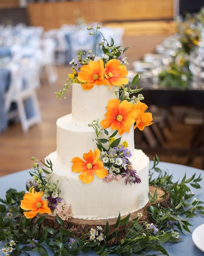 IPOPU Orange Silk Flowers Artificial Daisies 5PCS Cosmos Artificial Flowers Fake Wildflowers Daisy Flowers with Stems for Home Decor Indoor Floral Arrangements Centerpiece (Orange)-Ruum Studio Home