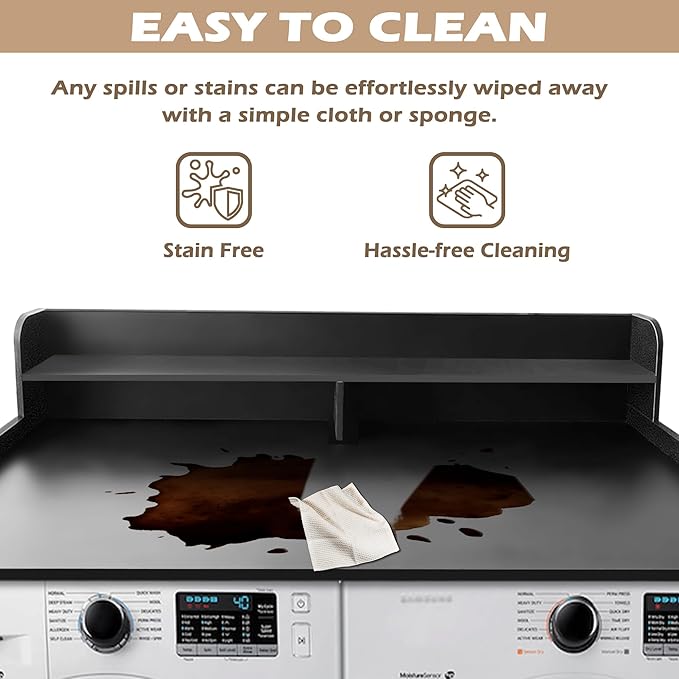 Royxen Laundry Countertop with 2-Tier Shelf Universal Fit, Washer and Dryer Countertop with Storage Space, Shelf Height 11.5 Inches, Solid Wood, Black-Ruum Studio Home