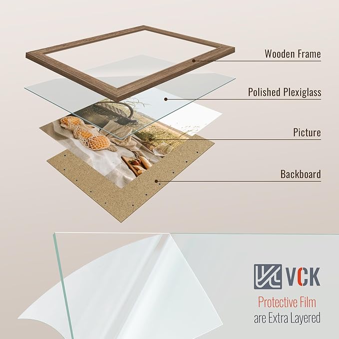 VCK 14x24 Frame Set of 3 - Brown Walnut, Natural Textured Solid Wood Picture Poster Frame, Wall Gallery Frame-Ruum Studio Home