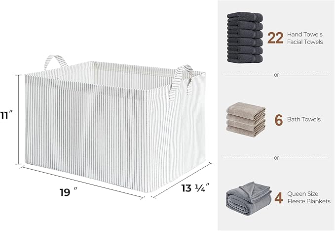 StorageWorks Storage Bins, Fabric Storage Bins for Shelves, Extra Large Storage Baskets with Metal Frame, Closet Baskets and Bins with Handles, Jumbo, Gray and White Stripes, 2-Pack-Ruum Studio Home
