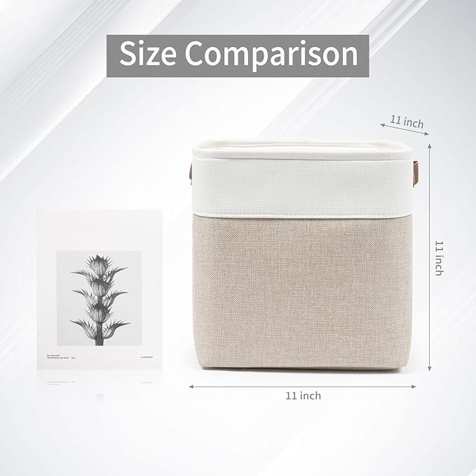 Collapsible Fabric Storage Cubes 11x11 Cube Storage Bins, 4 Pack Closet Baskets Box with Handles for Organizing, Shelf, Toys, Clothes, Home, Office, Nursery (Beige&White)-Ruum Studio Home