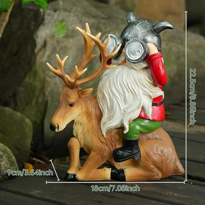 Garden Gnome Statues Resin Gnome Sitting On Deer Statues Solar Lights Outdoor Telescope Gnome Gifts for Yard, Patio Decor Gift (Deer Gnome)-Ruum Studio Home