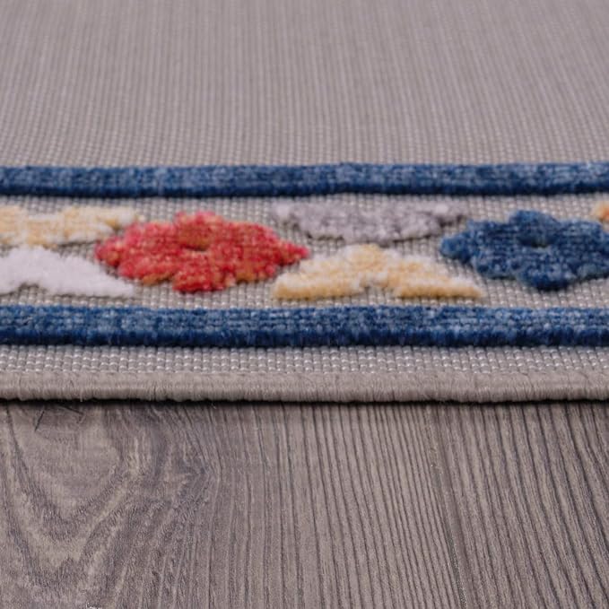 Beverly Rug Outdoor Runner Rug 2x7 Modern Floral Bordered Area Rugs for Indoor and Outdoor Patio Easy to Clean Non Shedding Living Room Porch Garden Washable Outside Carpet (2 x 7 Gray)-Ruum Studio Home
