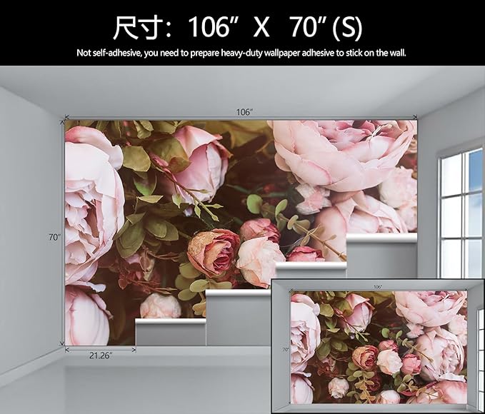 Large Peony Floral Wallpaper Girls Bedroom Pink Rose Flower Wall Mural (Not Peel and Stick)-Ruum Studio Home