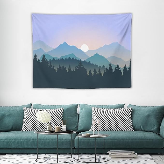 HZOHNAGO Mountain Tapestry Forest Mountain Sunrise Pattern Printed Wall Tapestry Wall Hanging for Bedroom Living Room Dorm 40" W x 30" H-Ruum Studio Home