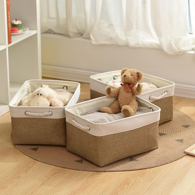 Storage Basket Fabric Sturdy Canvas Storage Bins Organizer with Handles for Clothes and Storage Foldable Storage Boxes Cubes-Ruum Studio Home