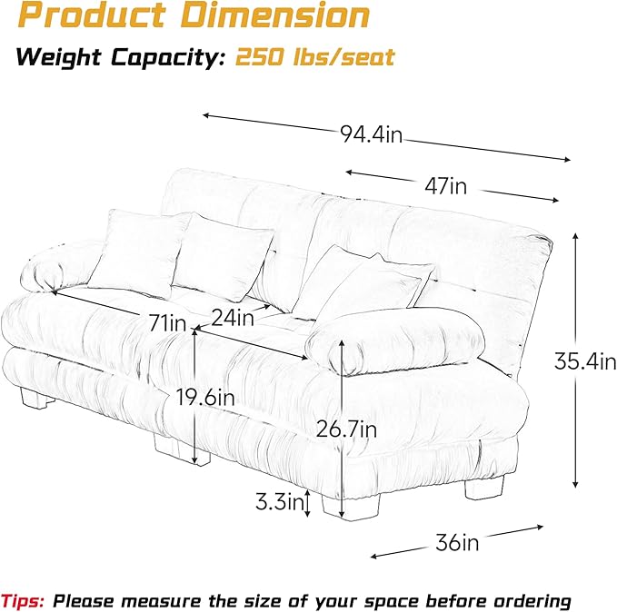 Modular Sectional Sofa, 2 Seater Cloud Couch Small Couches for Small Spaces, Modern Deep Seat Couch, Home Sofa Living Room Oversized Loveseat with Bolster Armrests 4 Pillows-Ruum Studio Home