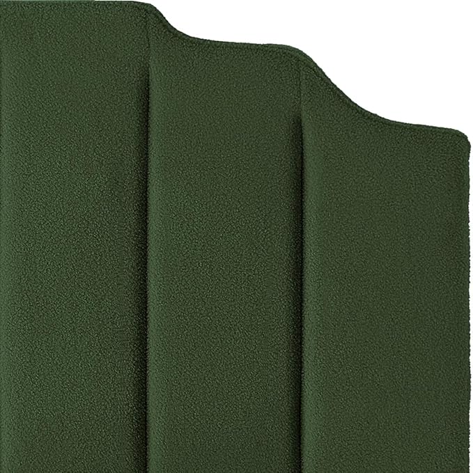 24KF Dark Green Teddy Fabric Tufted King Upholstered Headboard, Modern Vertical Channel Design California King Headboard with Stepped Silhouette Top Edge,6026-K-Teddy Dark Green-Ruum Studio Home