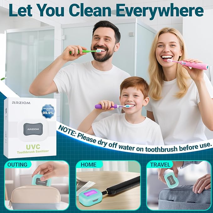 Toothbrush Sanitizer Case, RRZIOM Portable Toothbrush Covers Rechargeable, Rechargeable Toothbrush Cleaner Holder Case for Travel Home, Detachable Toothbrush Cover Cap for All Toothbrushes (Blue)-Ruum Studio Home