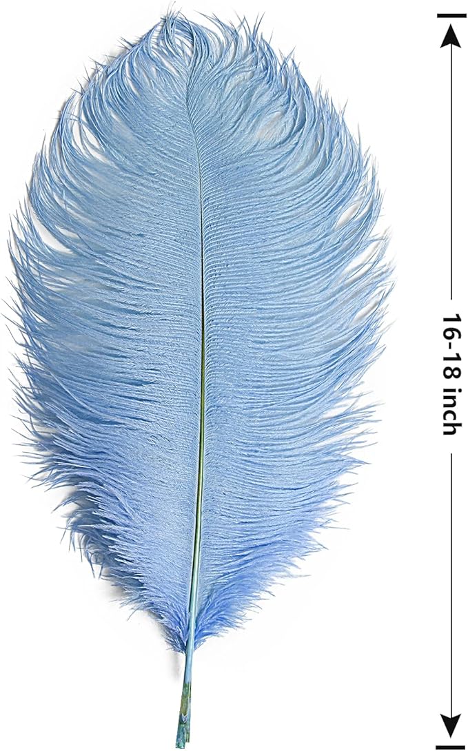 THARAHT Baby Blue Ostrich Feathers 12pcs Large Natural Bulk 16-18Inch 40cm-45cm for Wedding Party Centerpieces Easter Gatsbi and Home Decoration Feathers-Ruum Studio Home
