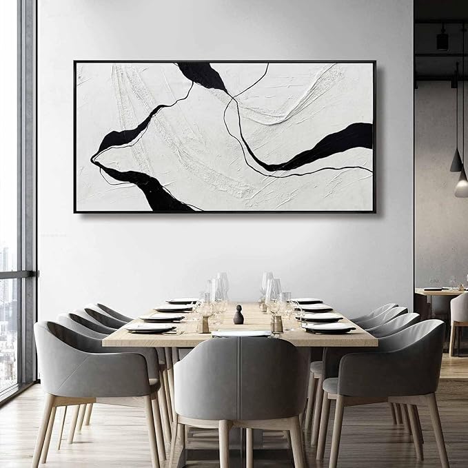 Framed Minimalist Wall Art 24"x48" Black and White Abstract Print Poster Line Canvas Modern Artwork for Living Room Bedroom Office Decor-Ruum Studio Home