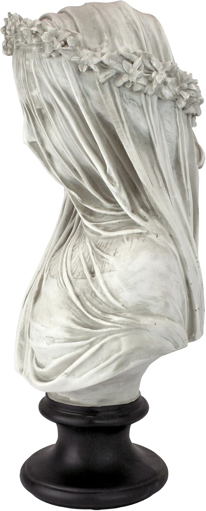 Design Toscano Veiled Maiden Indoor Bust Statue, 9 Inch Wide, 14 Inch Tall, Cast Stone Resin, Antiqued White Finish with a Black Painted Base-Ruum Studio Home