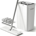 JOYMOOP Mop and Bucket with Wringer Set, White Flat Squeeze Bucket Set for Floor Cleaning, Wet Dry Wall Cleaner with Long Handle, Hardwood Floor Mop-3 Microfiber Cloths-Ruum Studio Home