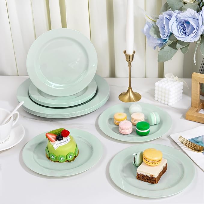 FLOWERCAT 60PCS Sage Green Plates - Heavy Duty Plastic Plates Disposable for Party/Easter - Include 30PCS 10.25inch Sage Green Dinner Plates and 30PCS 7.5inch Dessert Plates-Ruum Studio Home
