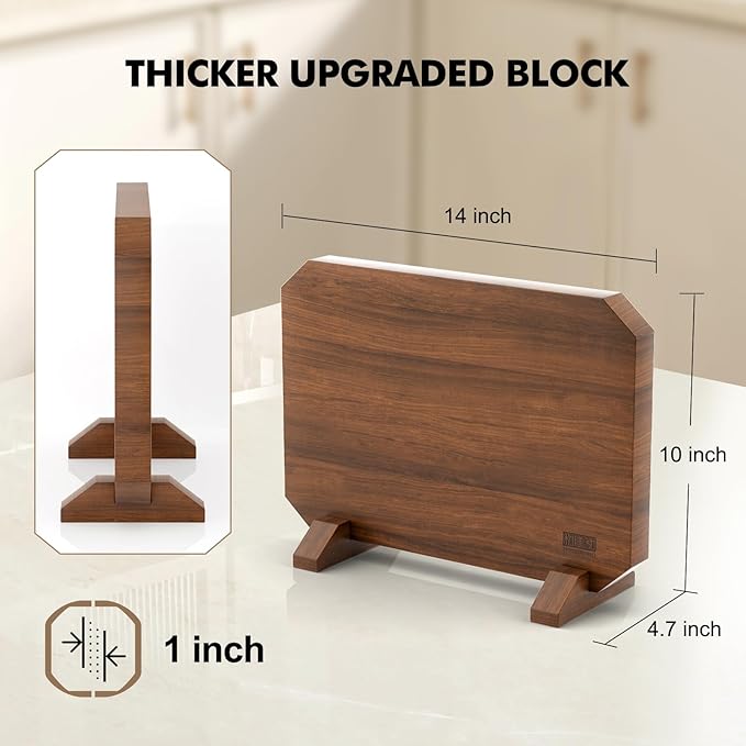 Magnetic Knife Block, Thickened Acacia Wood Kitchen Knife Holder Stand with Strong Magnets, Multifunctional Double Side Knife Storage Organizer for Kitchen Counter-Ruum Studio Home