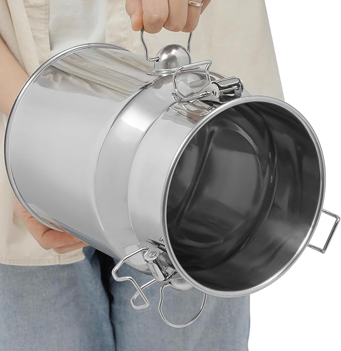 Stainless Steel Milk Can, 201 Stainless Steel Pail 1Gal Milk Can with Sealed Lid, 5L Hanging Lid Metal Milk Jug Bucket for Oil Tea Wine-Ruum Studio Home