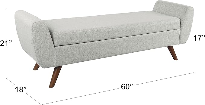 HomePop Modern Storage Bench with Wood Legs Home Décor|Bench with Storage for Living Room & Bedroom - Light Gray Woven-Ruum Studio Home