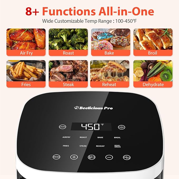 Air Fryer, Beelicious 8-in-1 Smart Compact 4QT Air Fryers, with Viewing Window, Shake Reminder, 450°F Digital Airfryer with Flavor-Lock Tech, Dishwasher-Safe & Nonstick, Fit for 1-3 People, White-Ruum Studio Home