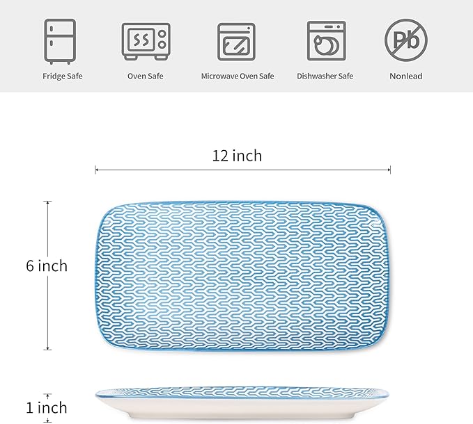 Selamica Ceramic Serving Platters, 12 Inch Serving Trays for Party Entertaining, Large Rectangular Serving Plates, Set of 6, Assorted Colors-Ruum Studio Home