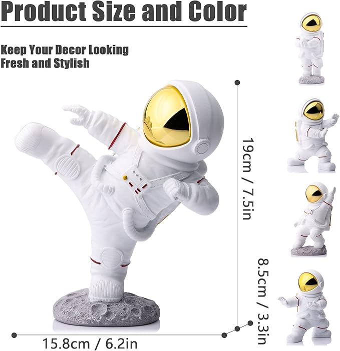 Astronaut Figurine,Astronaut Decor,Kung Fu Astronaut Figure Sculpture Spaceman Décor,Sculptures Home Décor,White Gold Shelf Decoration,Table Decor,Cute Mini Space Figure Ornament Decorative Astronaut-Ruum Studio Home