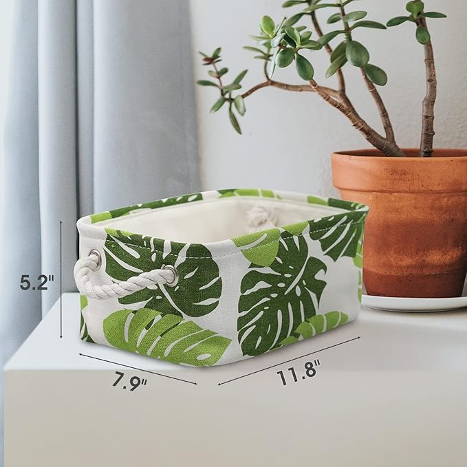 Organization and Storage Basket for Shelves - Small 6 Pack Fabric Storage Bin Collapsible Baskets for Organizing with Handle for Cloth Decorative Laundry Canvas (Banana Leaf 12x8x5.2 inch)-Ruum Studio Home