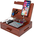 Solid Wood Nightstand Organizer by SolaJoy, Docking Station, Gifts for Men, Made of Cedar, Versatile Bedside Table Organizer for Cellphone, Watch, Headphone, Keys Walnut Wood-Ruum Studio Home