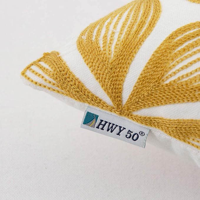 HWY 50 Yellow Decorative Throw Pillow Covers 18x18 Inch (1 Piece), Embroidered Cotton Farmhouse Cushion Cover Pillow Case for Sofa Couch Living Room Bed, Fashion Geometric-Ruum Studio Home